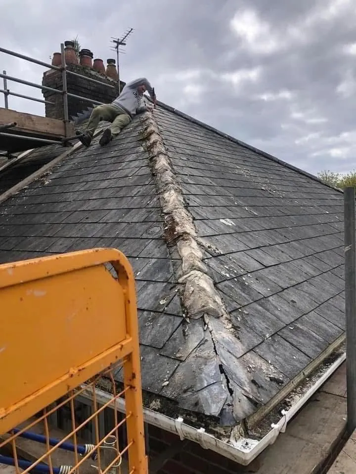 Slate roof ridge and chimney repair in Brixham